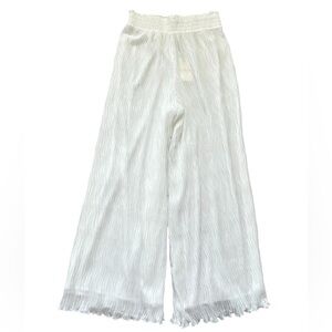 White wide leg crinkle texture pants